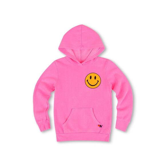 Aviator Nation Kid’s Smiley 2 Pullover Hoodie Neon Pink Size 14 Unisex - Picture 1 of 11
